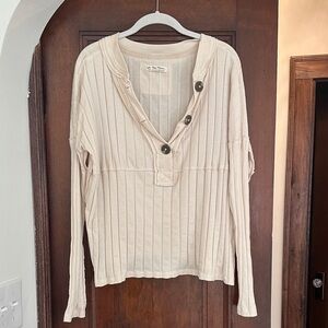 We The Free Cream Ribbed Button-Down Shirt